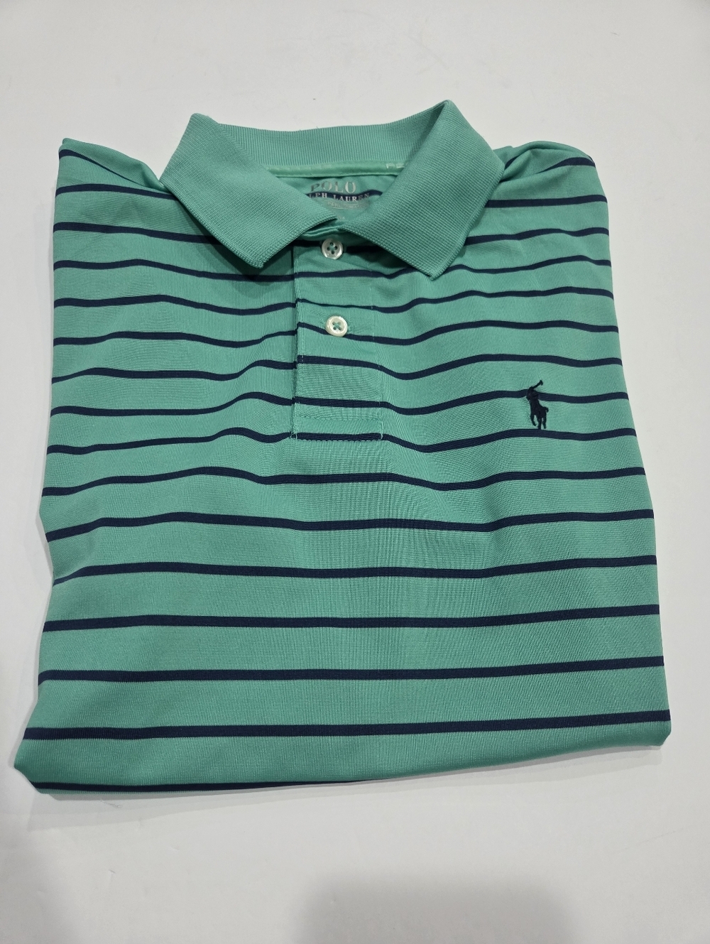 Ralph Lauren Boy’s Mint Green Striped Performance Polo Shirt Sz.10- 12